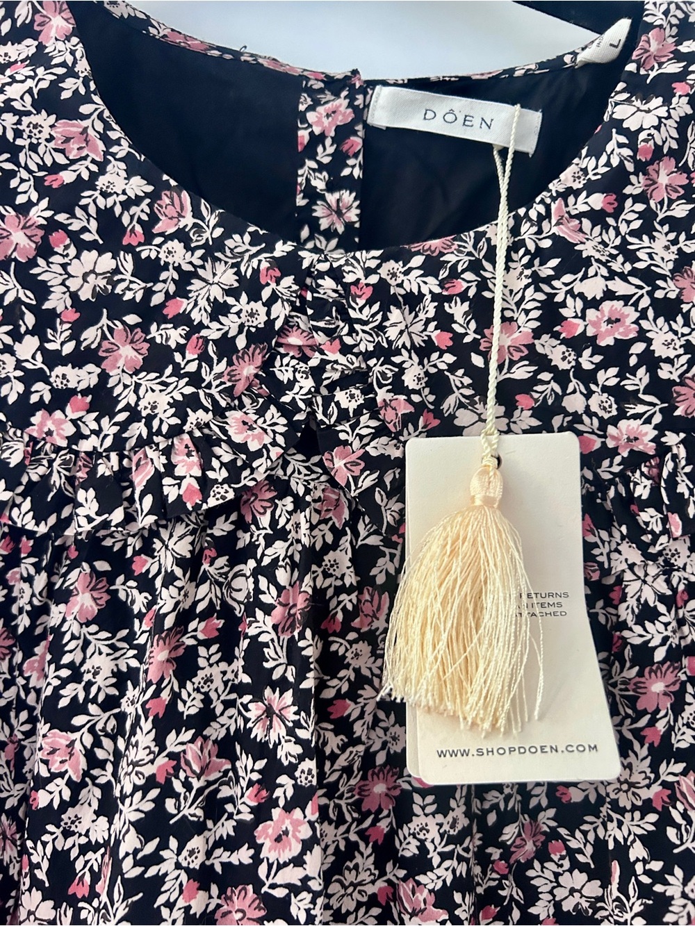NWT DÔEN Adalina Ruffled Floral Mini Dress Organic Cotton - Large Boho - Picture 3 of 16